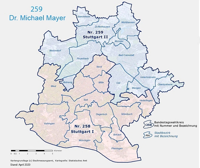 Karte der Stuttgarter Bundestagswahlkreise